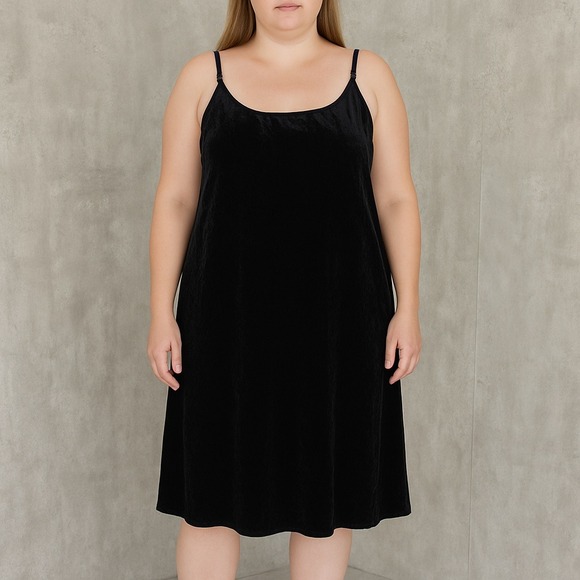 ATM Anthony Thomas Melillo L Black Crushed Velvet Slip Dress Spaghetti Straps‎